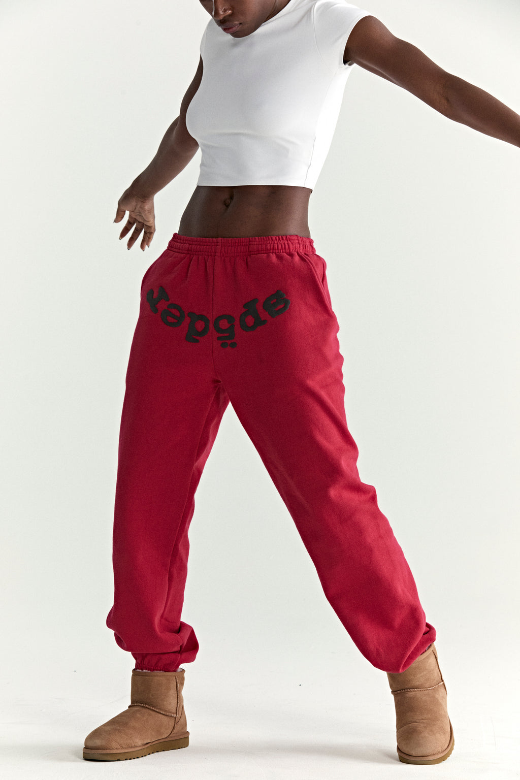 RED OG WEB V2 SWEATPANT ON MODEL