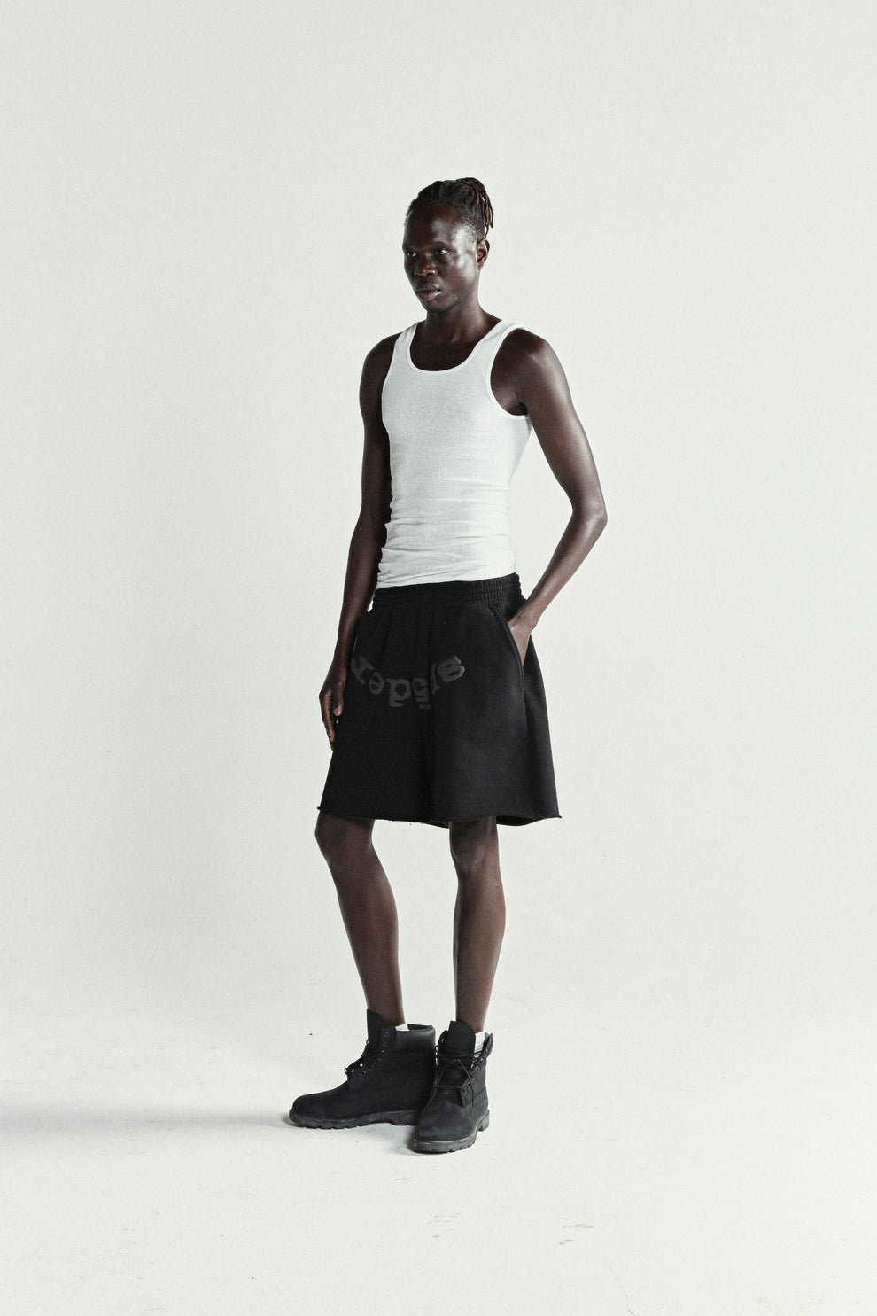 BLACK OG WEB V2 PHANTOM SWEATSHORT ON MODEL