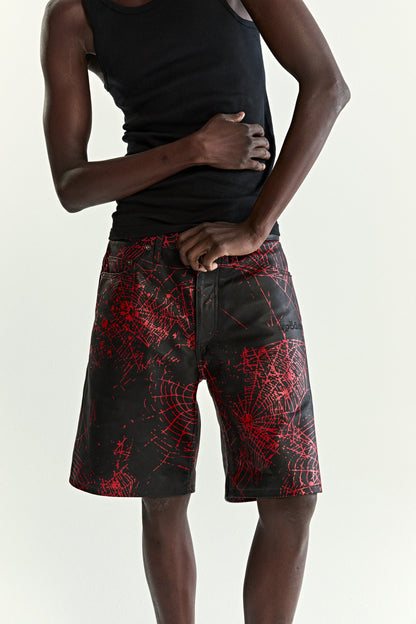 BLACK V2 WEB LEATHER SHORTS ON MODEL