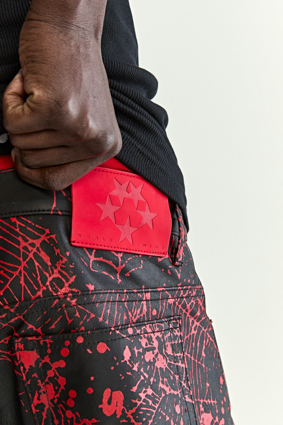 BLACK V2 WEB LEATHER SHORTS ON MODEL