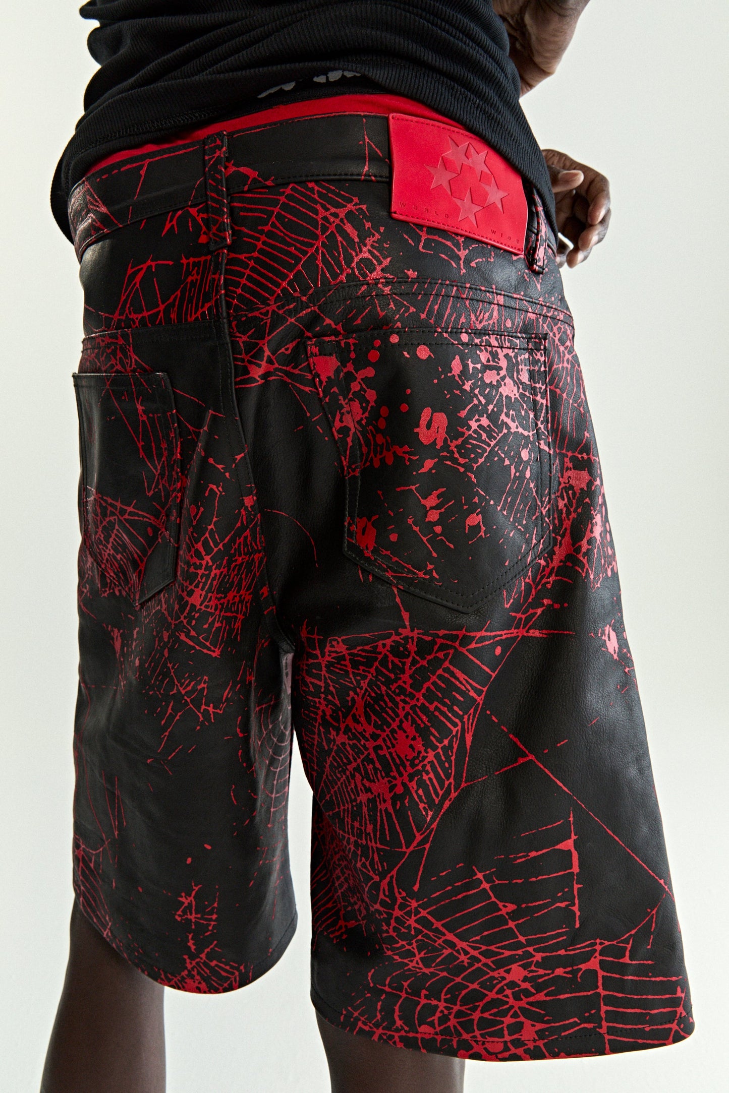 BLACK V2 WEB LEATHER SHORTS ON MODEL
