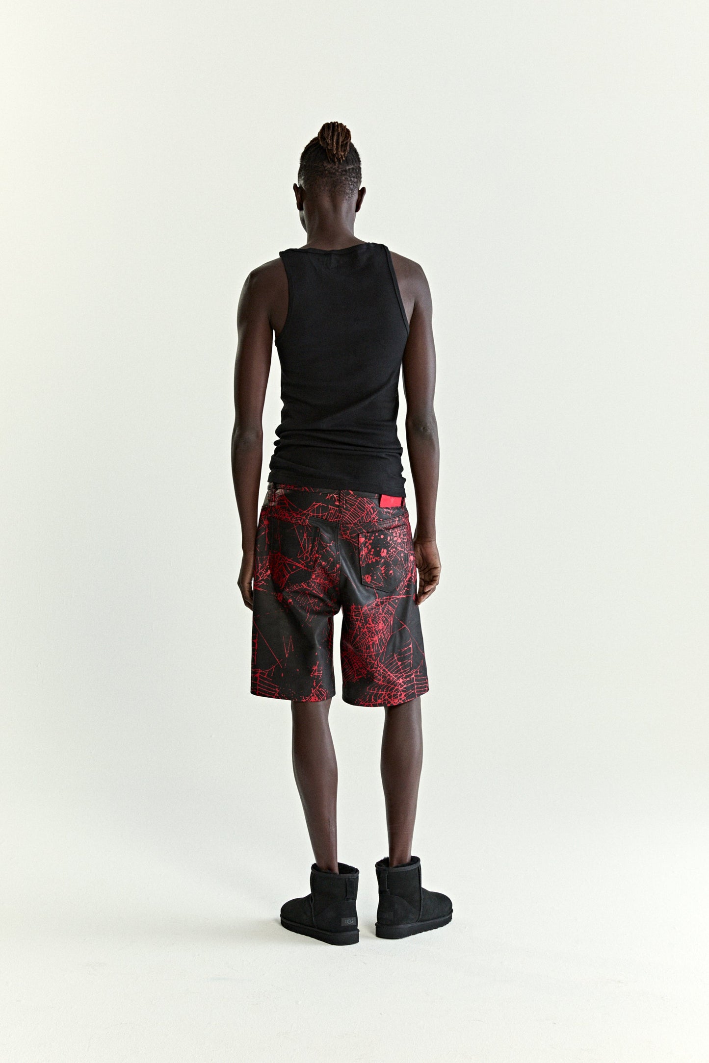 BLACK V2 WEB LEATHER SHORTS ON MODEL