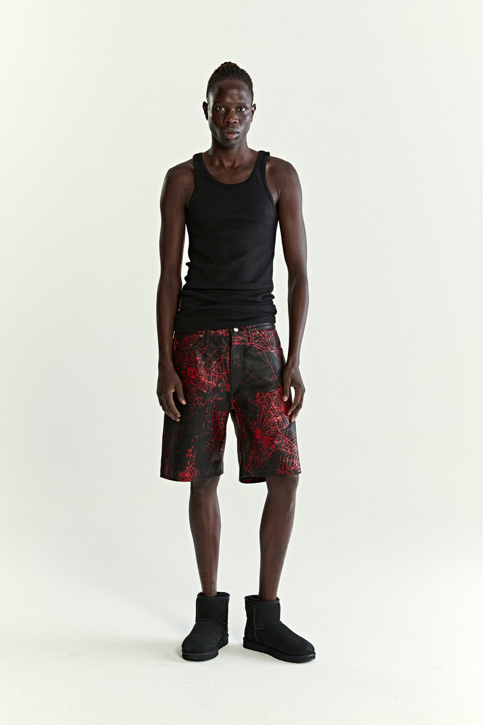 BLACK V2 WEB LEATHER SHORTS ON MODEL
