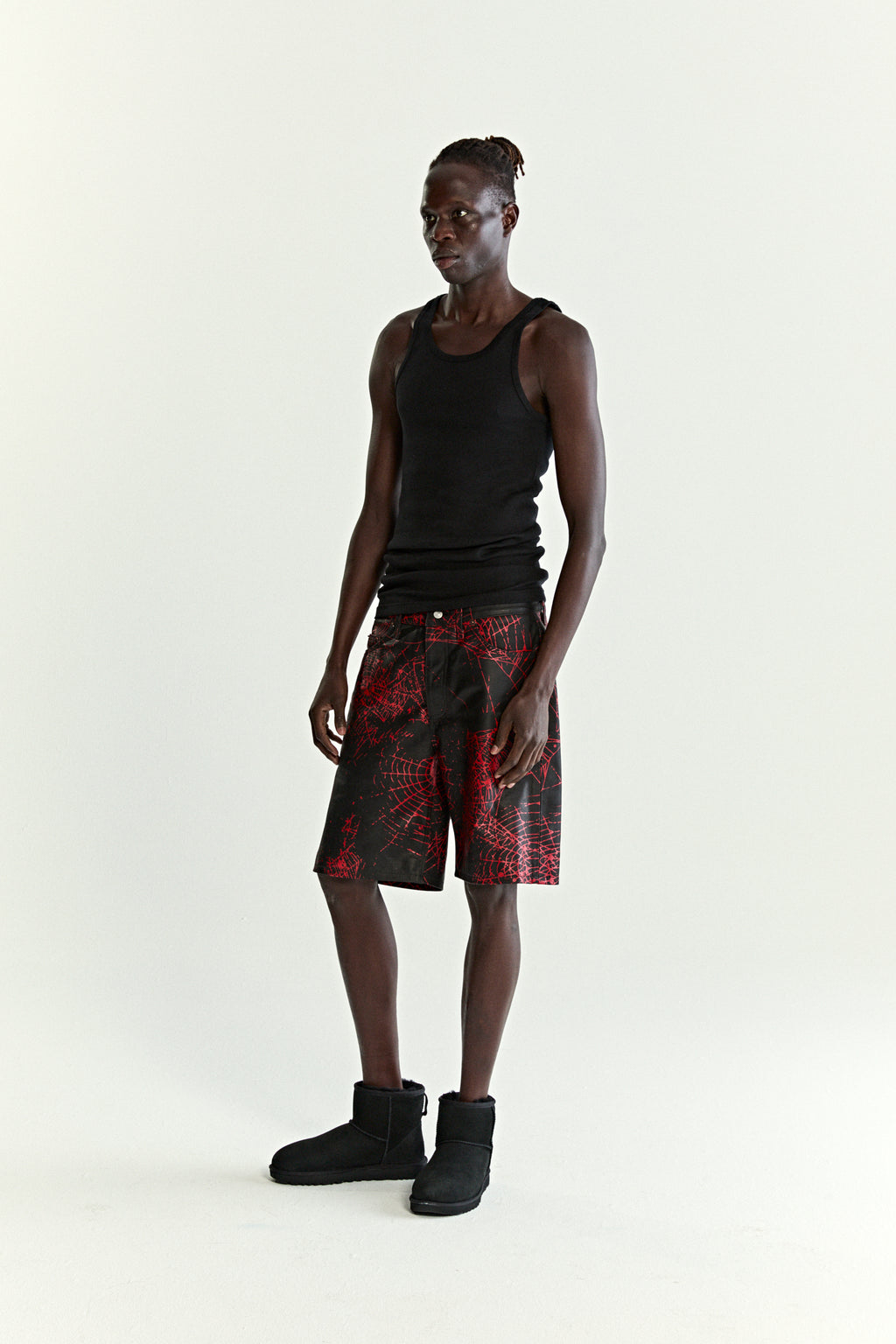 BLACK V2 WEB LEATHER SHORTS ON MODEL