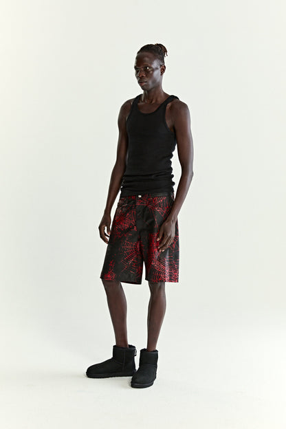 BLACK V2 WEB LEATHER SHORTS ON MODEL
