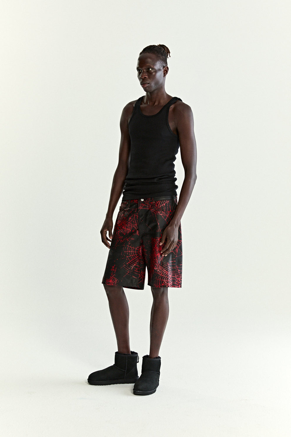 BLACK V2 WEB LEATHER SHORTS ON MODEL