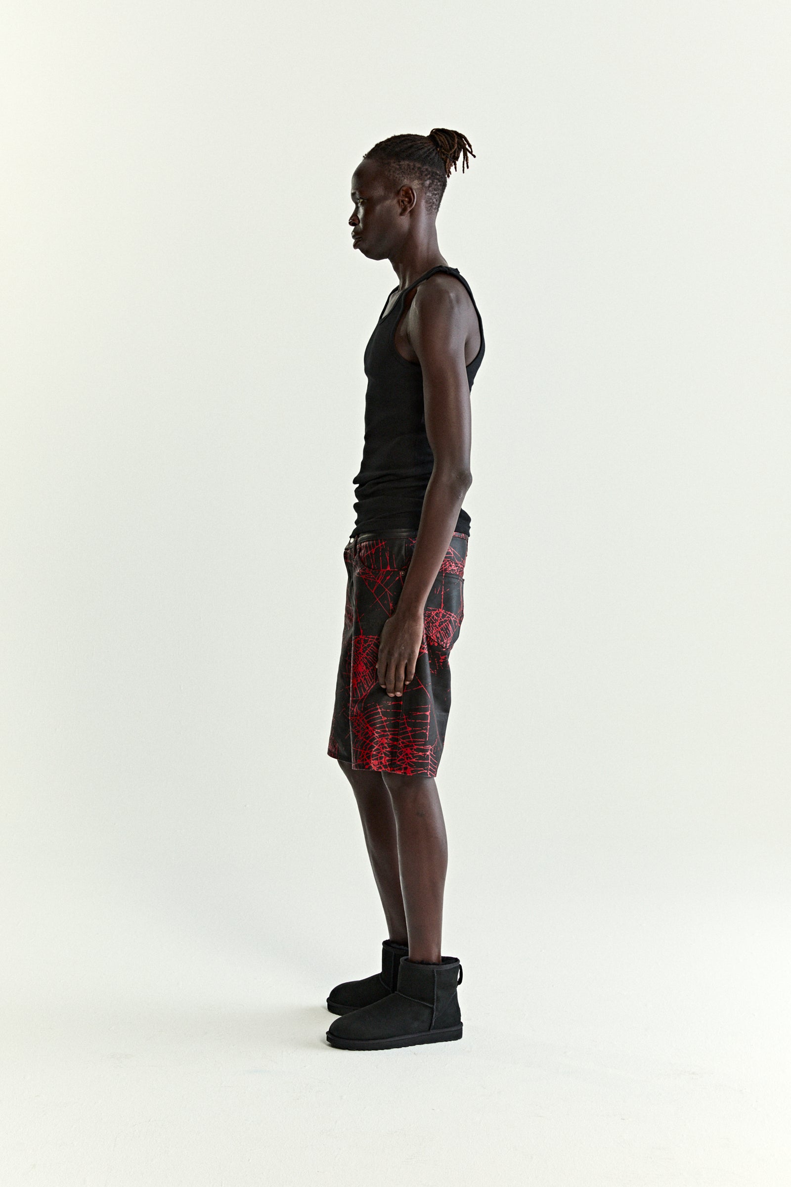 BLACK V2 WEB LEATHER SHORTS ON MODEL