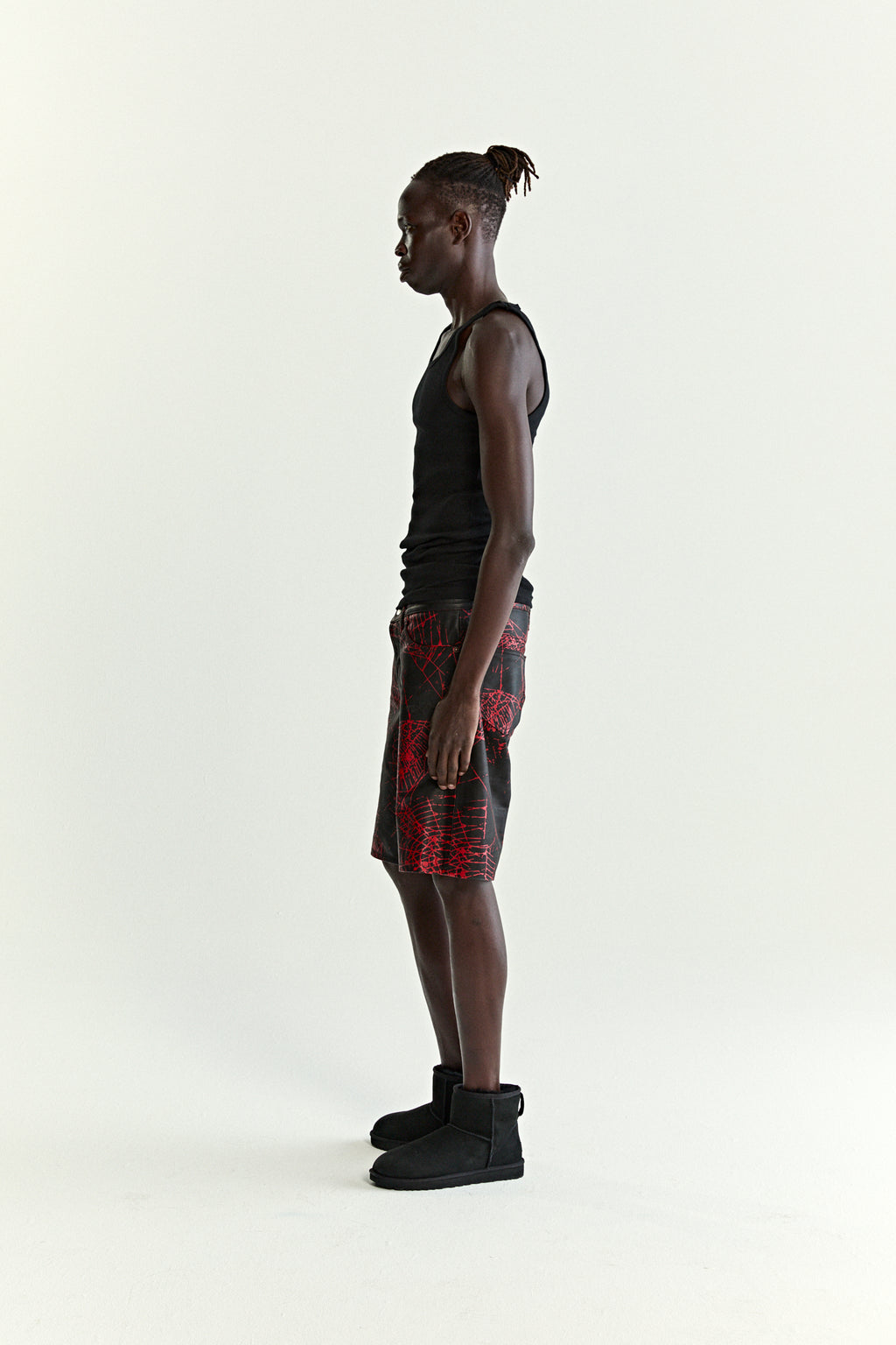 BLACK V2 WEB LEATHER SHORTS ON MODEL