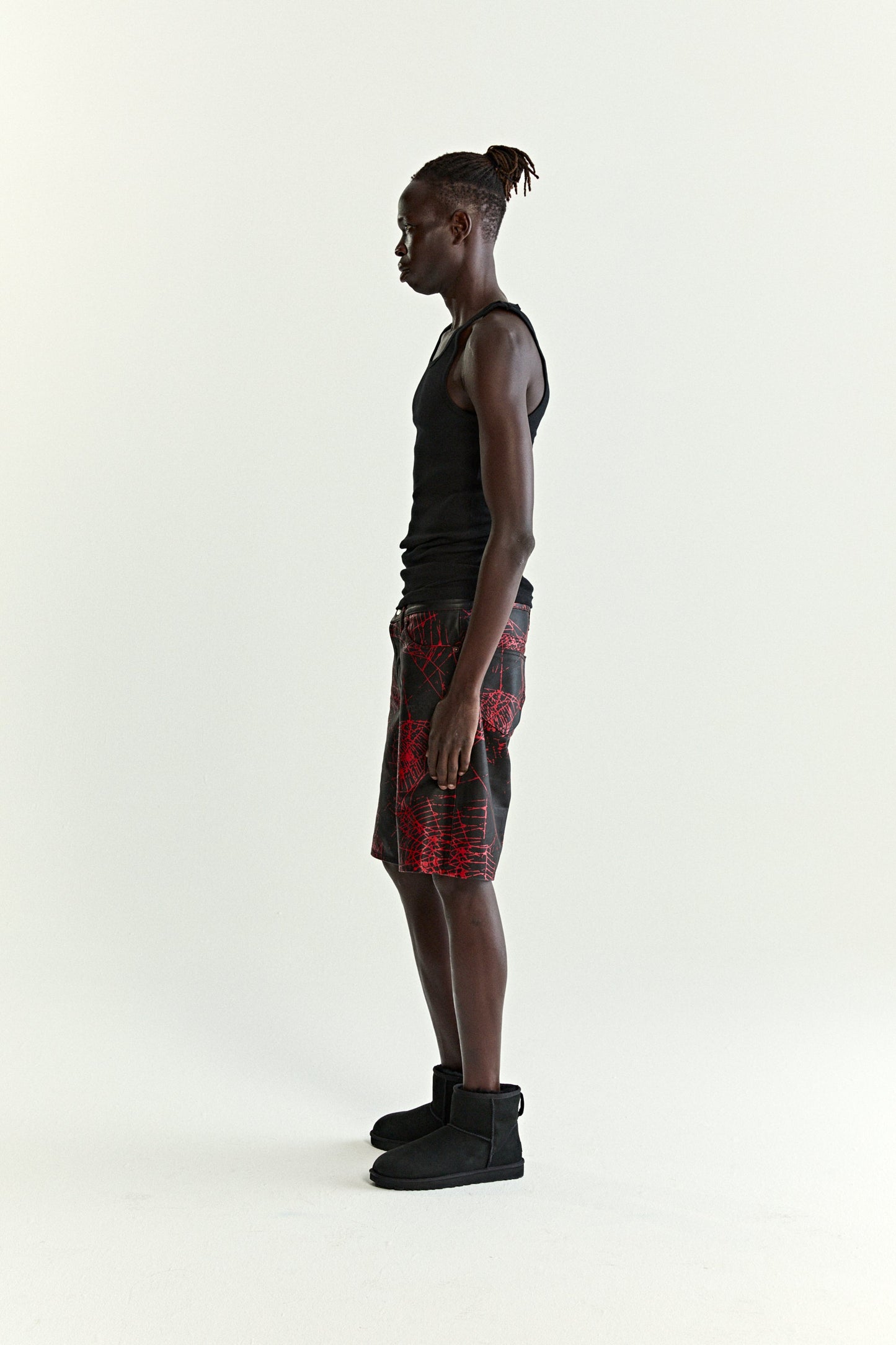 BLACK V2 WEB LEATHER SHORTS ON MODEL