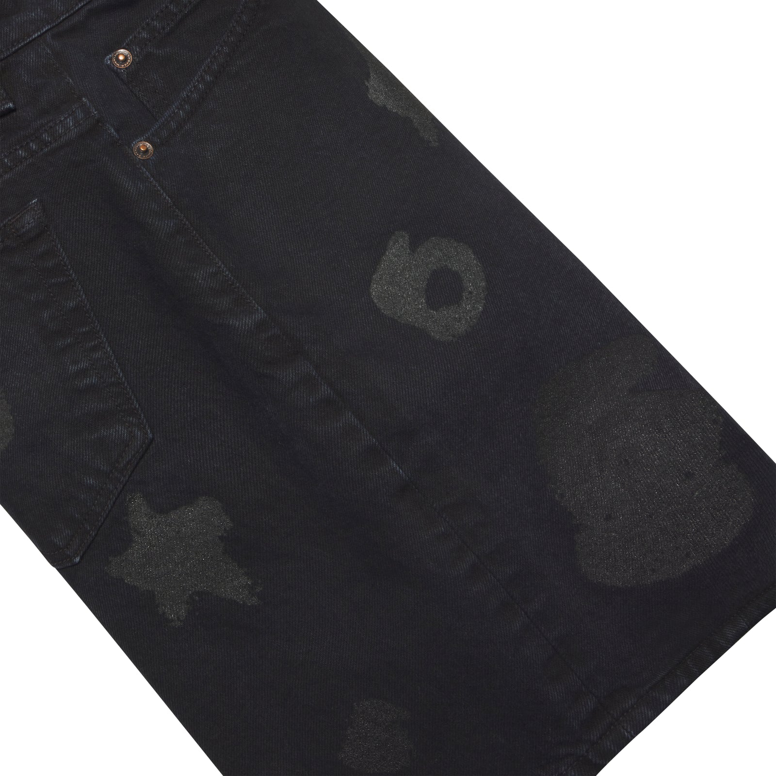 Black 100% cotton denim Beluga print short with belt loops and branded hardware.