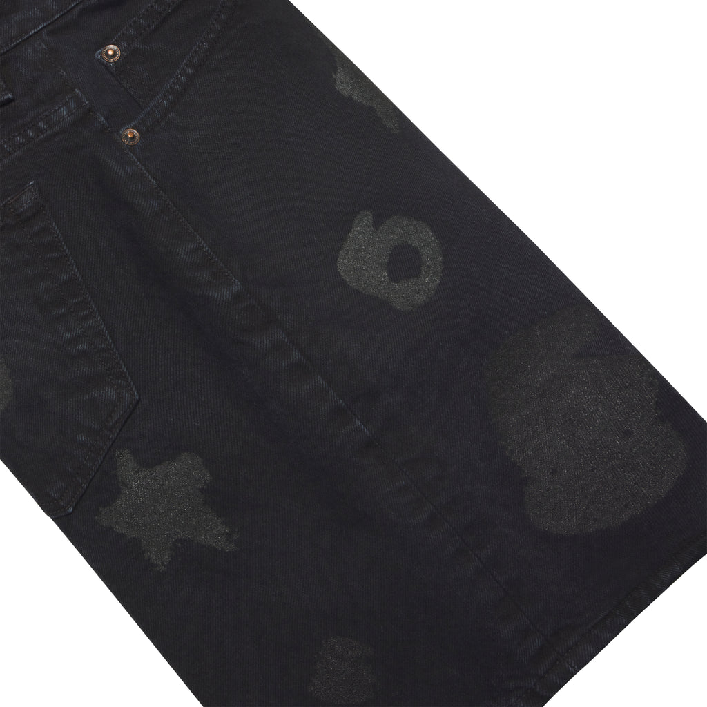 Black 100% cotton denim Beluga print short with belt loops and branded hardware.