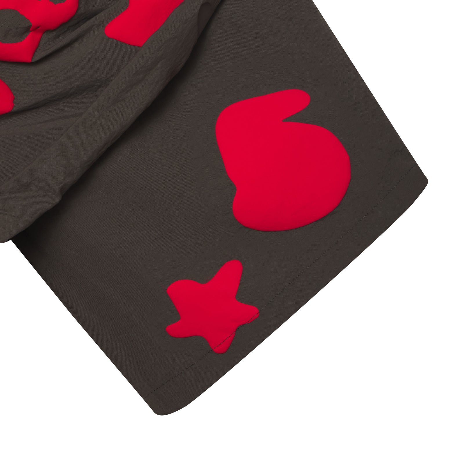 Beluga double layer short in dark grey water-repellent nylon with red abstract prints.
