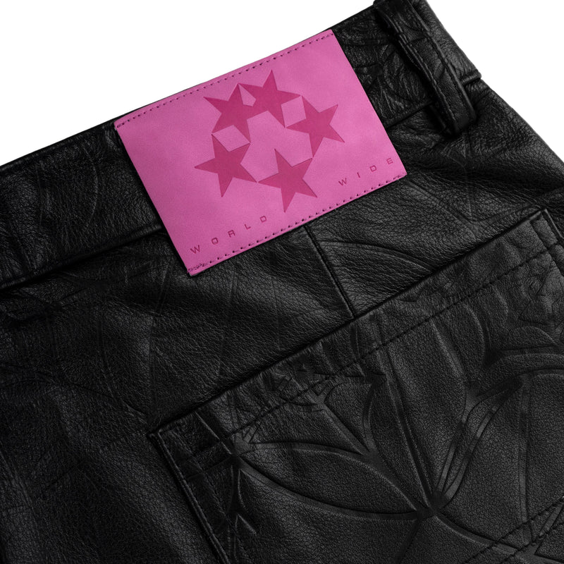 BLACK DEBOSSED WEB LEATHER PANT