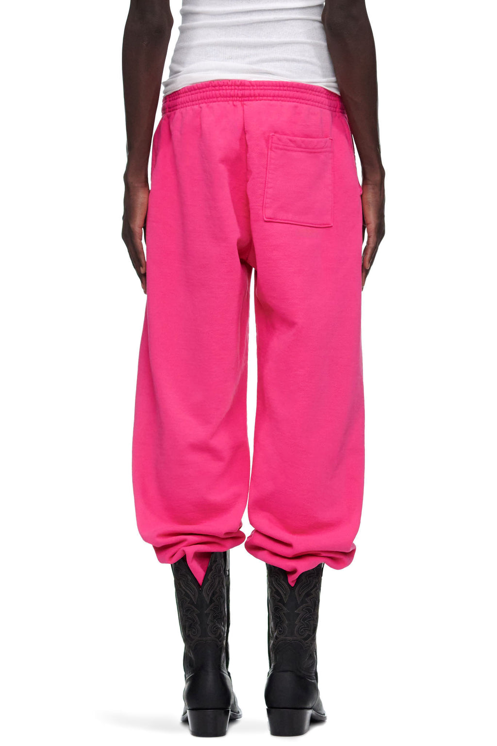 Back view of PINK P*NK V2 SWEATPANT in bright pink fleece, featuring a back pocket and SP5DER motif.