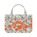 REALTREE BELUGA TOTE BAG: 8oz brushed twill with gray camo and orange graphic print.