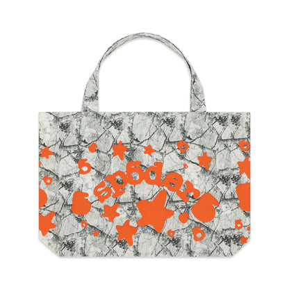 REALTREE BELUGA TOTE BAG: 8oz brushed twill, grey camo with orange stars and "sapsucker" graphic.