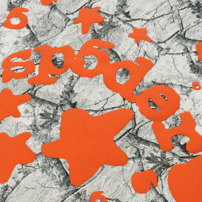 REALTREE BELUGA TOTE BAG, 8oz brushed twill with gray camo and orange graphic print.