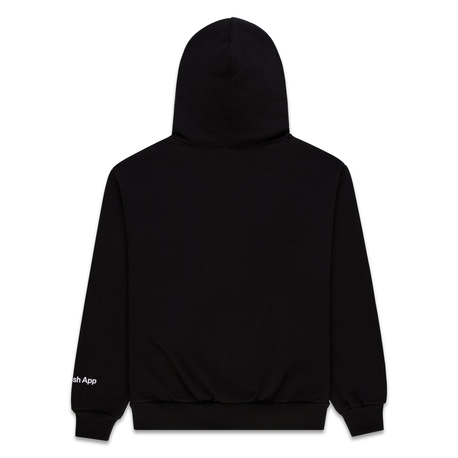 Black 100% cotton fleece zip hoodie, back view, with "Cash App" logo on left wrist.