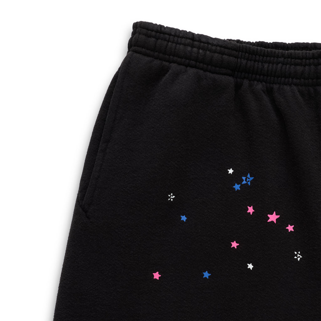 Black CB PUNK V2 Sweatpant with colorful puff print stars and text, 100% cotton fleece.
