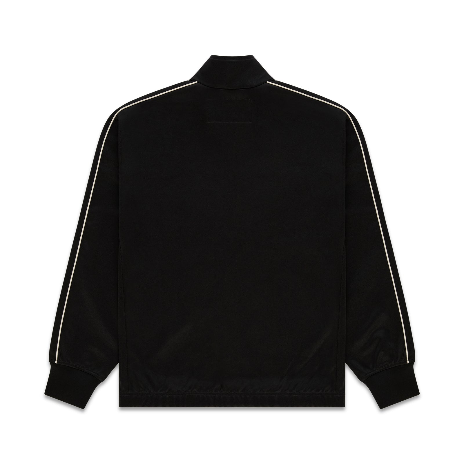 Black polyester Atlanta Track Jacket with contrasting white piping on sleeves.