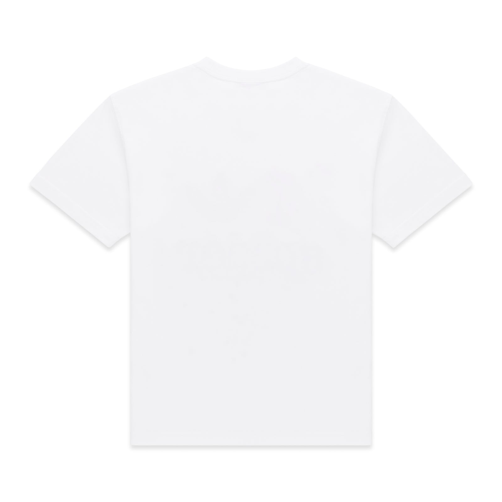 Back view of a plain white 100% cotton Adidas souvenir tee with short sleeves.