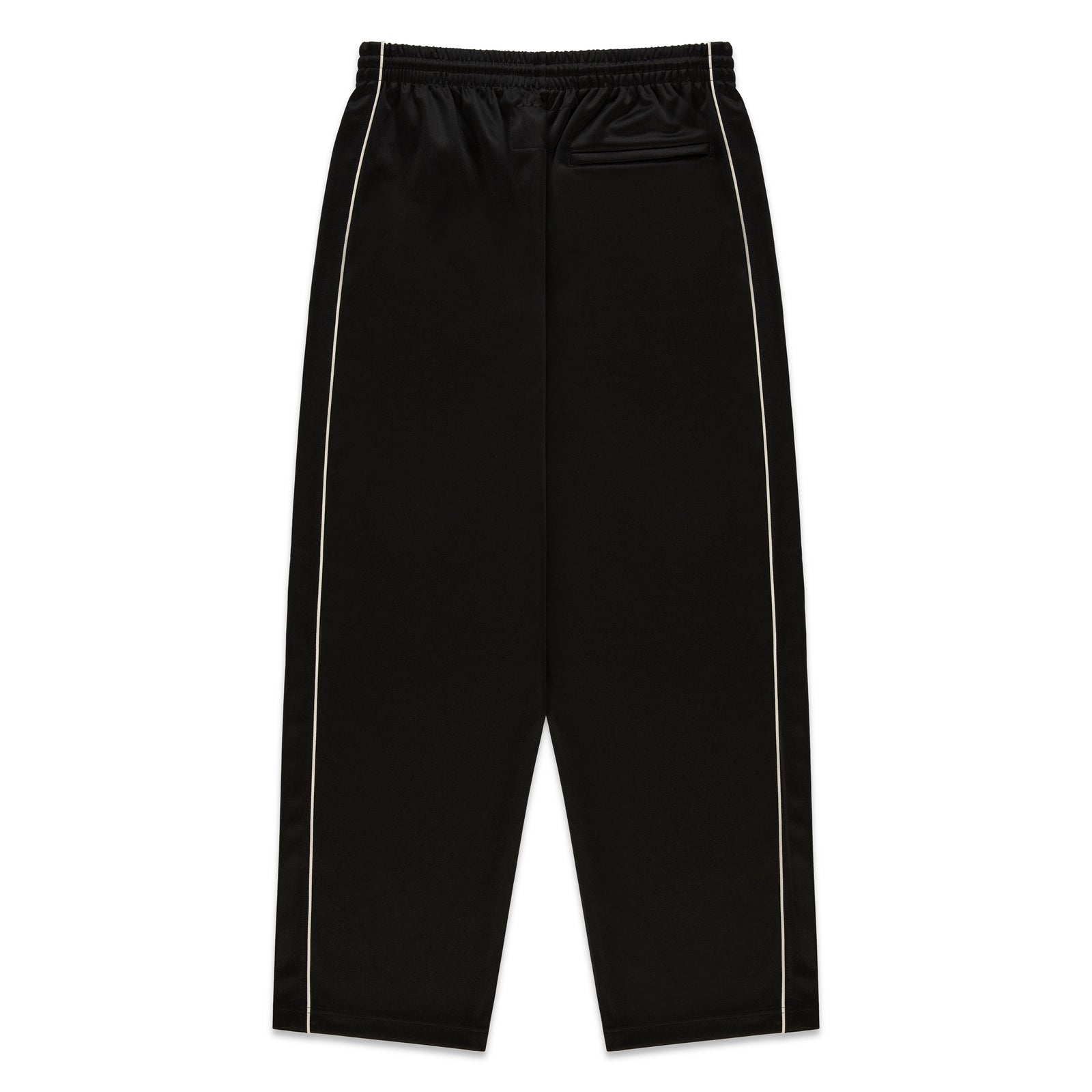 Black polyester Atlanta Track Pant with white side piping and elastic waistband.