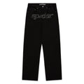 Black V3 DENIM straight leg jeans with printed V3 logo at crotch, custom hardware, and five-pocket styling.