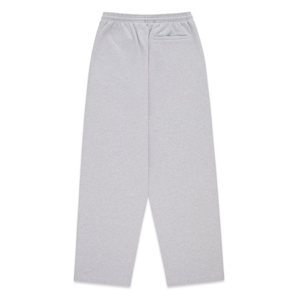 Gray MX555 wide-leg sweatpants in 13oz cotton fleece with elastic waistband and three-pocket styling.