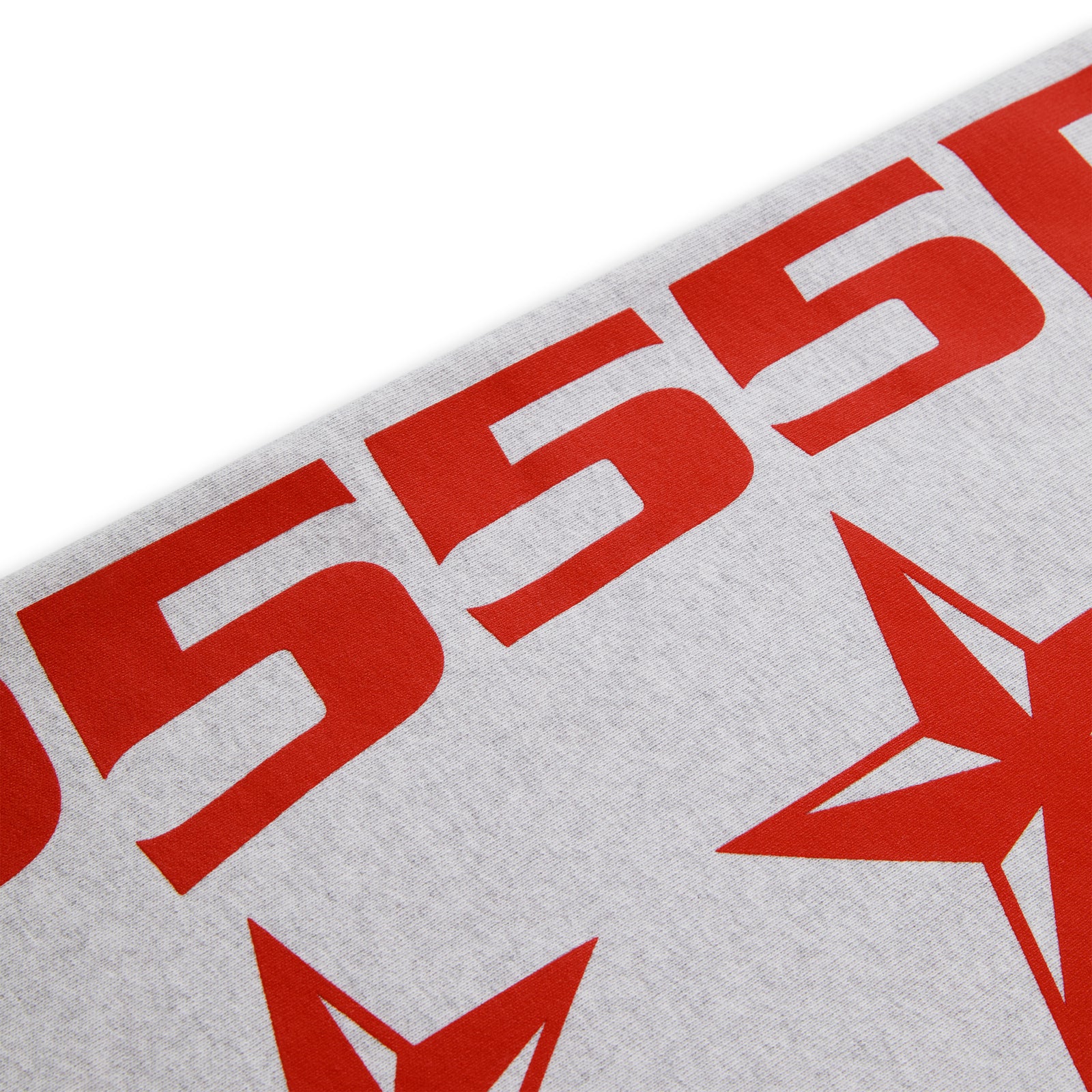 Light grey cotton fleece sweatpant with red "555" and star foil print.