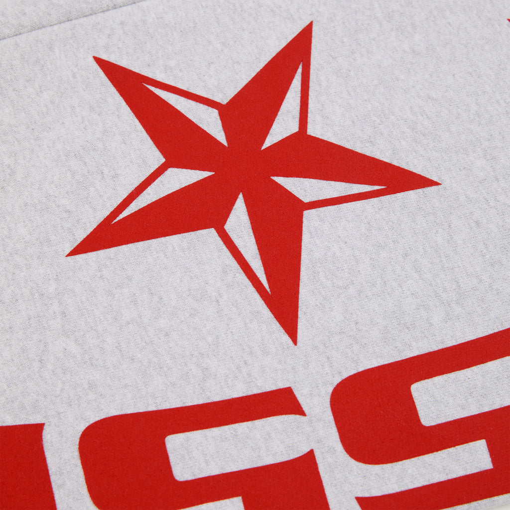 Light grey 100% cotton fleece sweatpant with a red foil SP5DER star print.