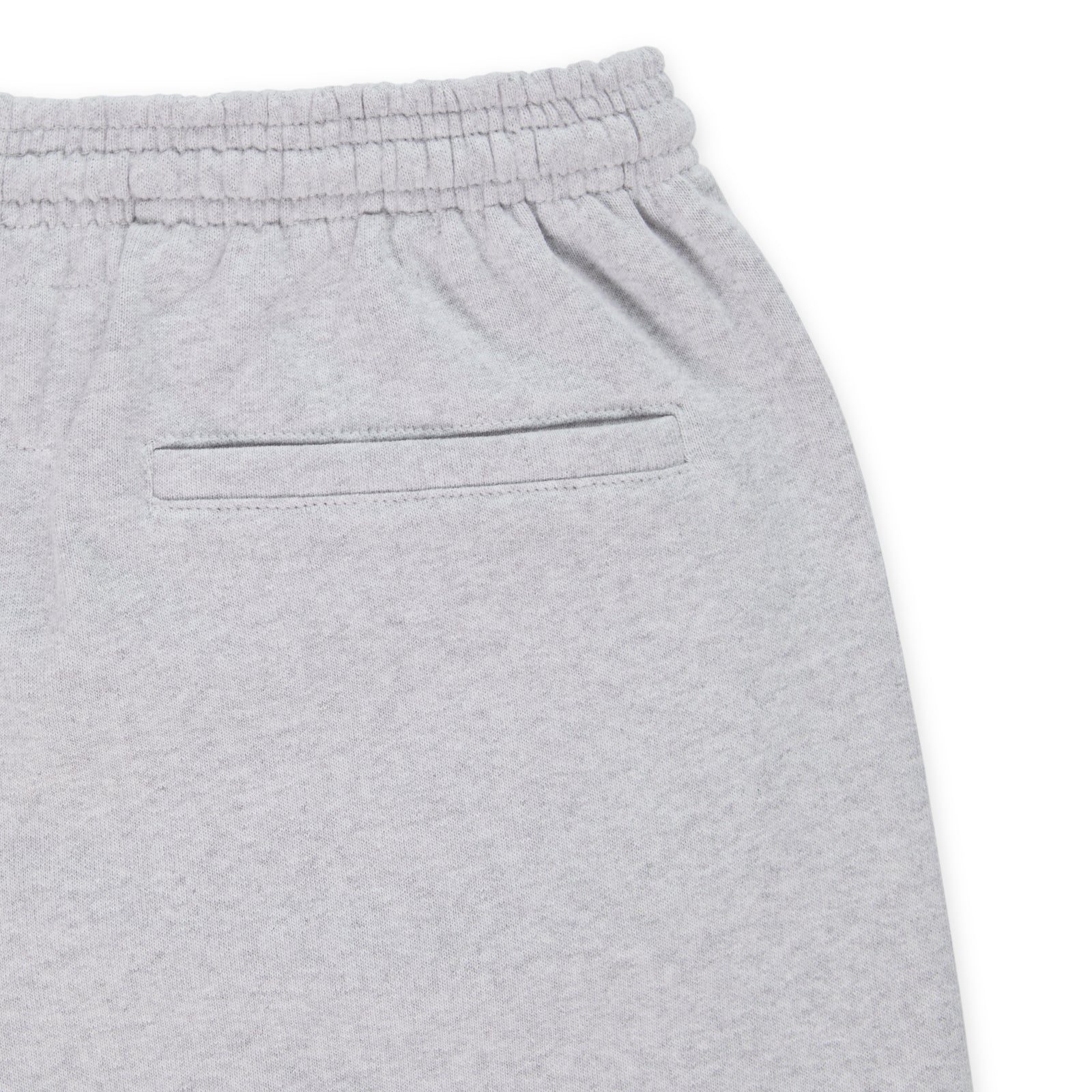 Light grey 13oz cotton fleece sweatpant with elasticized waistband and back pocket.