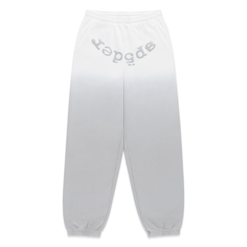 OG WEB OMBRE SWEATPANT: White to grey ombre 100% cotton fleece sweatpants with "SP5DER" text at crotch.