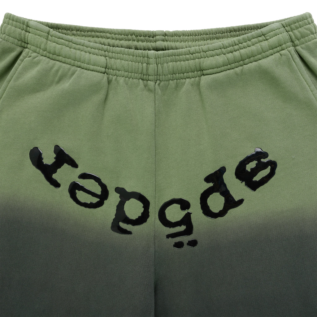 OG WEB OMBRE SWEATPANT: Green 13oz cotton fleece with black 'SP5DER' text and ombre design.