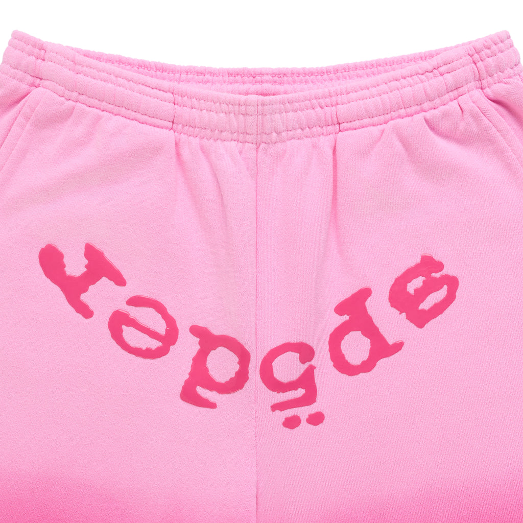 Pink OG WEB OMBRE SWEATPANT with "SP5DER" puff print at crotch, elastic waistband.