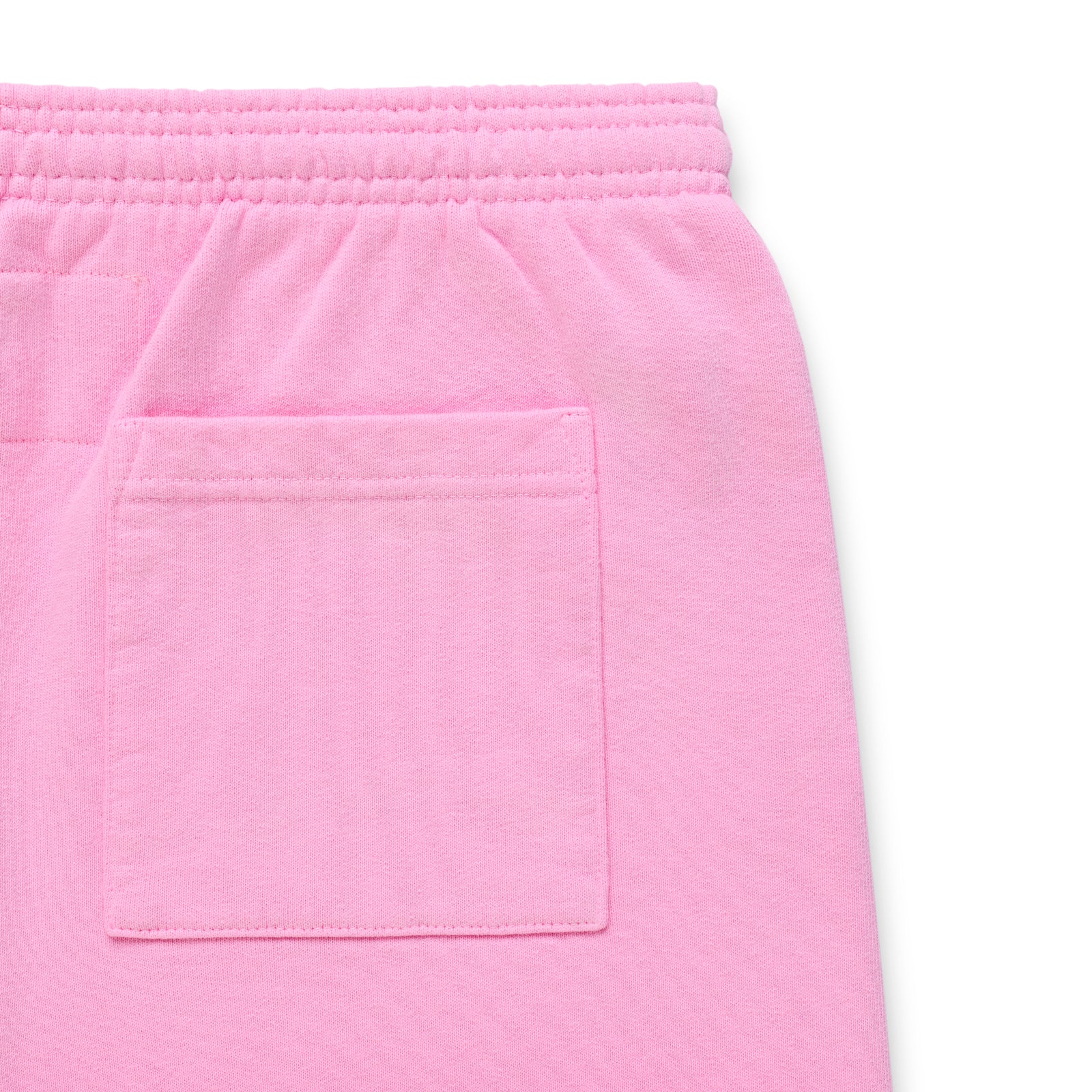 Pink cotton fleece sweatpant with elasticized waistband and back pocket.