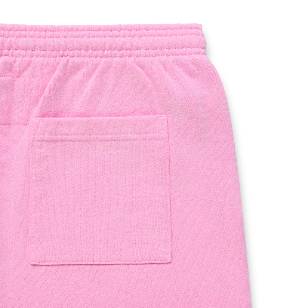 Pink cotton fleece sweatpant with elasticized waistband and back pocket.