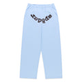 Light blue cotton fleece sweatpants with a wide-leg silhouette and a studded OG logo appliqué across the crotch.