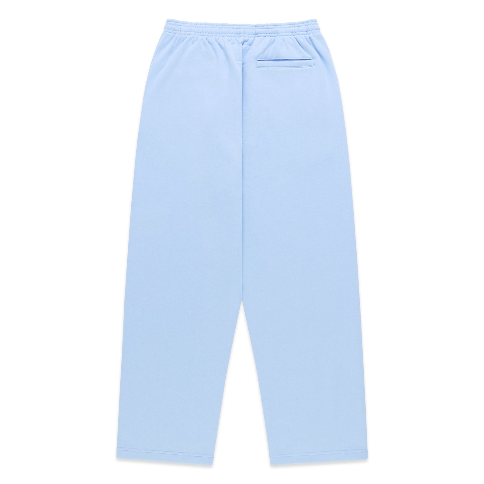 Light blue cotton fleece sweatpants with elasticized waistband and back pocket.