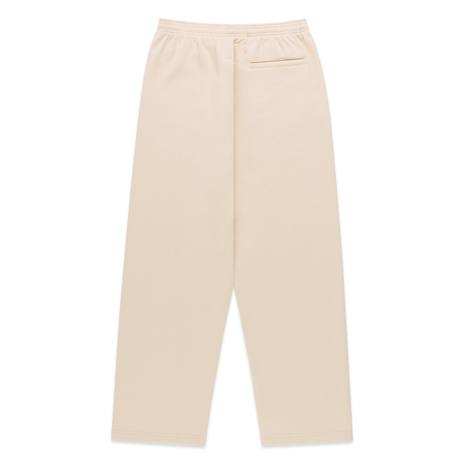 Back view of MIXED STONE OG LOGO SWEATPANT, light beige 100% cotton fleece, wide-leg with elastic waistband.