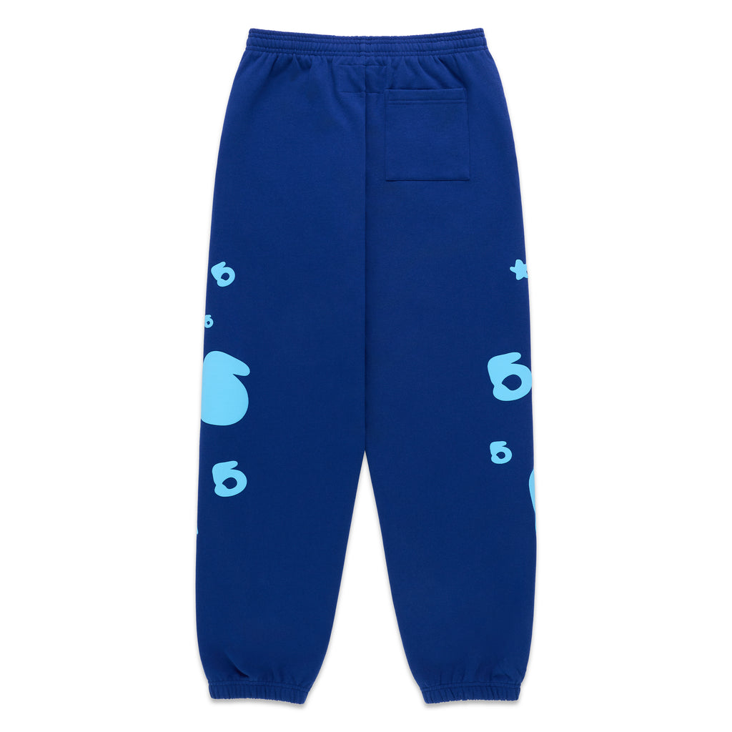 BELUGA V2 SWEATPANT: Blue 100% cotton fleece sweatpants with light blue '5' and star prints.