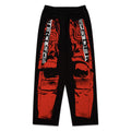 Black JP5 Moto Sweatpants with red painted moto design and "SP5DER" text.