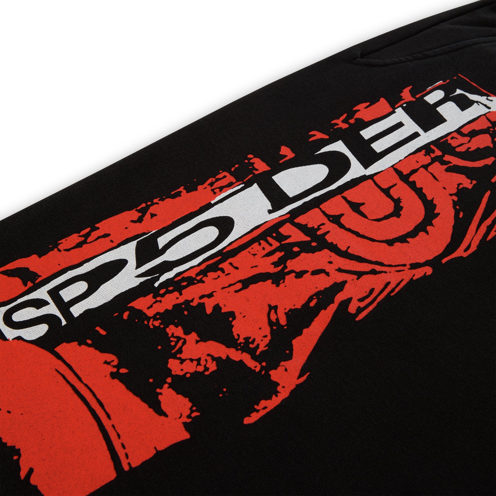 Black JP5 MOTO SWEATPANT, 100% cotton fleece, with bold red and white painted moto design.