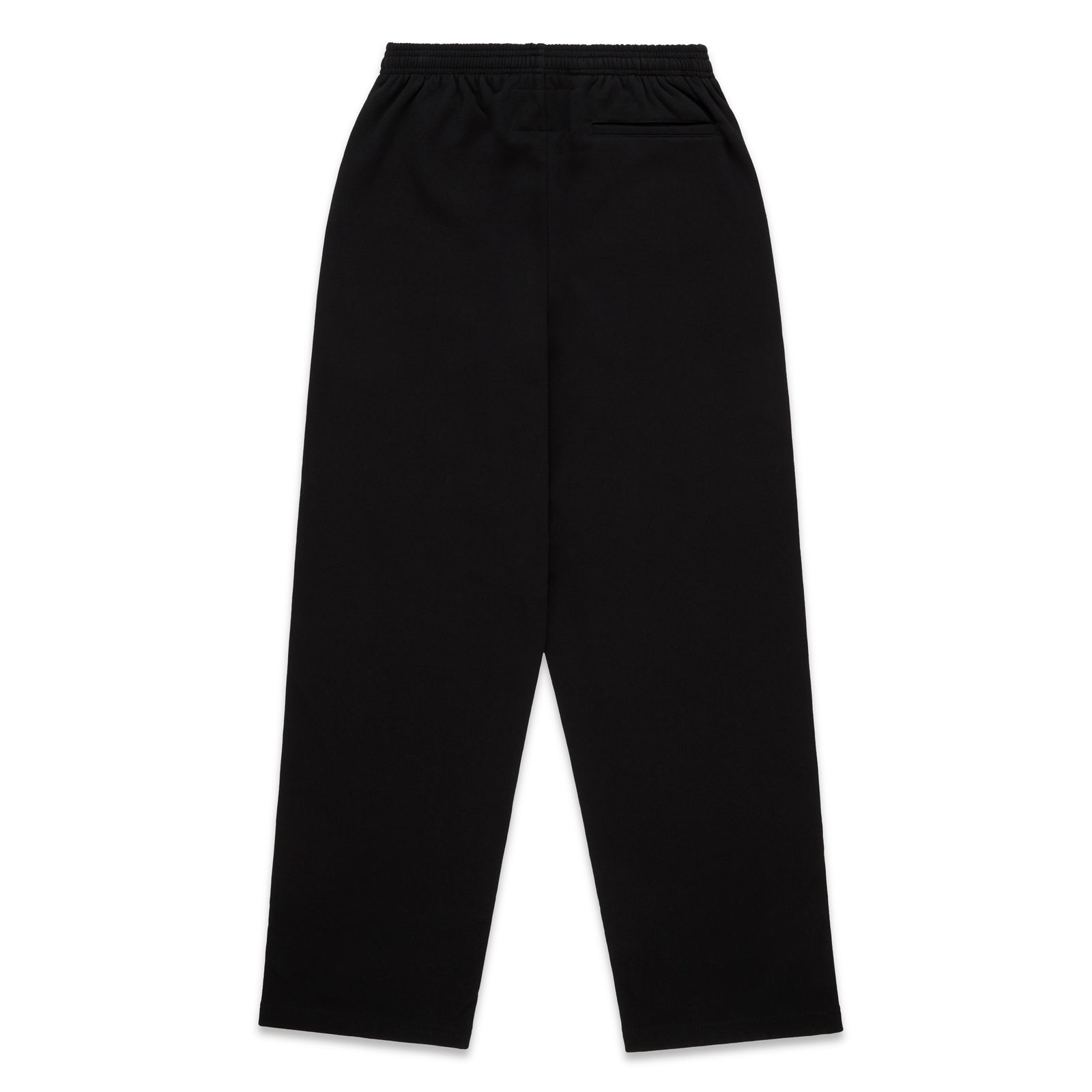 Black cotton fleece wide-leg sweatpants with elasticized waistband.