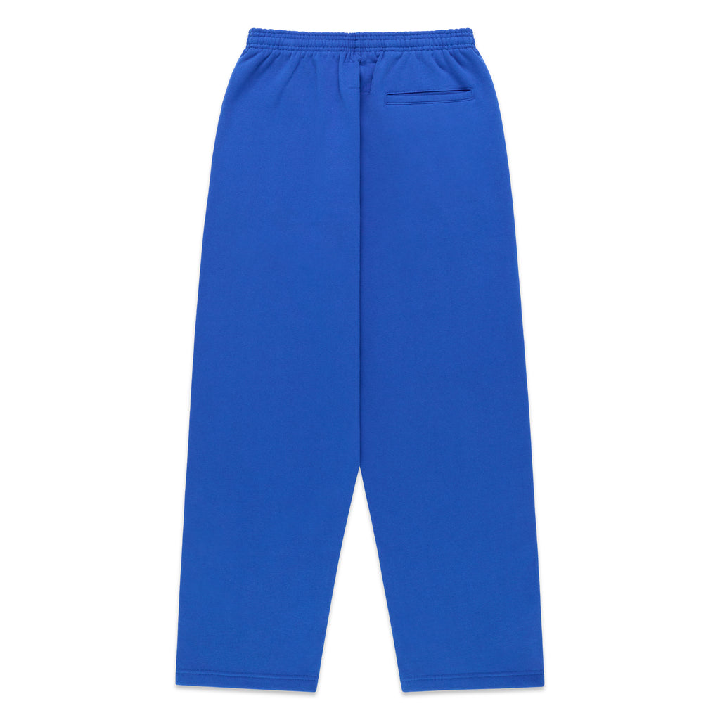 Royal blue RHINESTONE PUNK V2 SWEATPANT, back view, with an elastic waist and single back pocket.