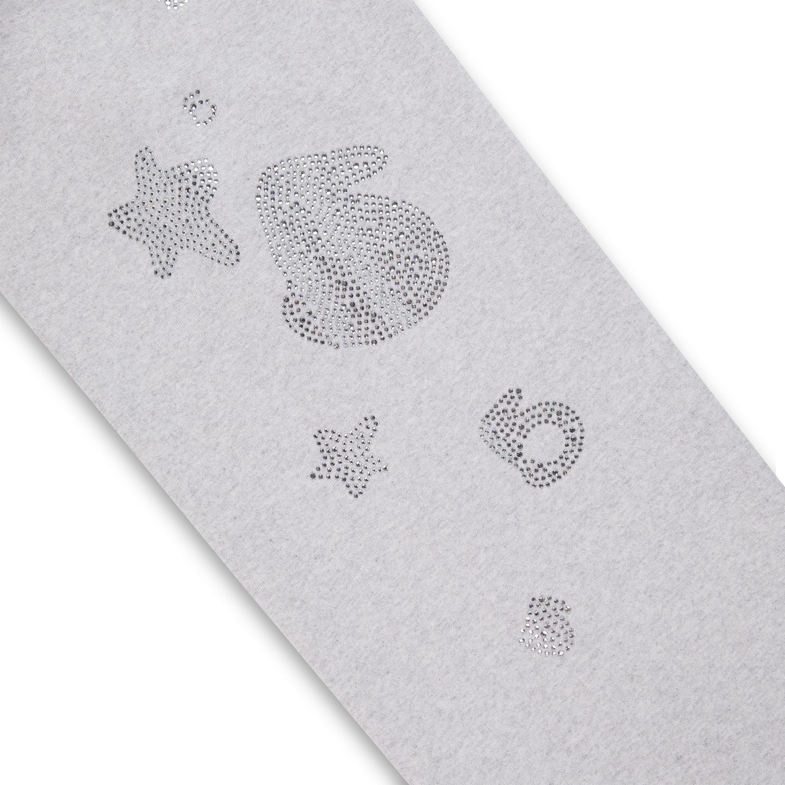 Light gray cotton fleece sweatpant with rhinestone "5" and star designs.