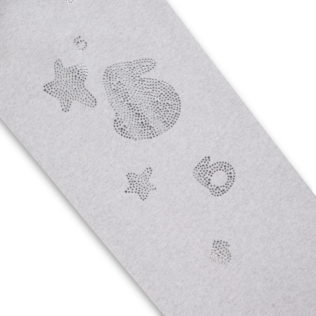 Light gray cotton fleece sweatpant with rhinestone "5" and star designs.