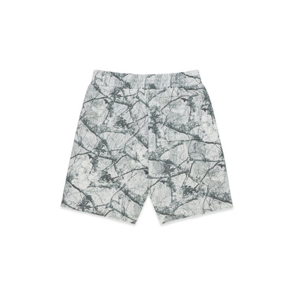 REALTREE OG WEB V2 SWEATSHORT: Gray 13oz cotton fleece shorts with Real tree camo print, drawcord, and raw hem.