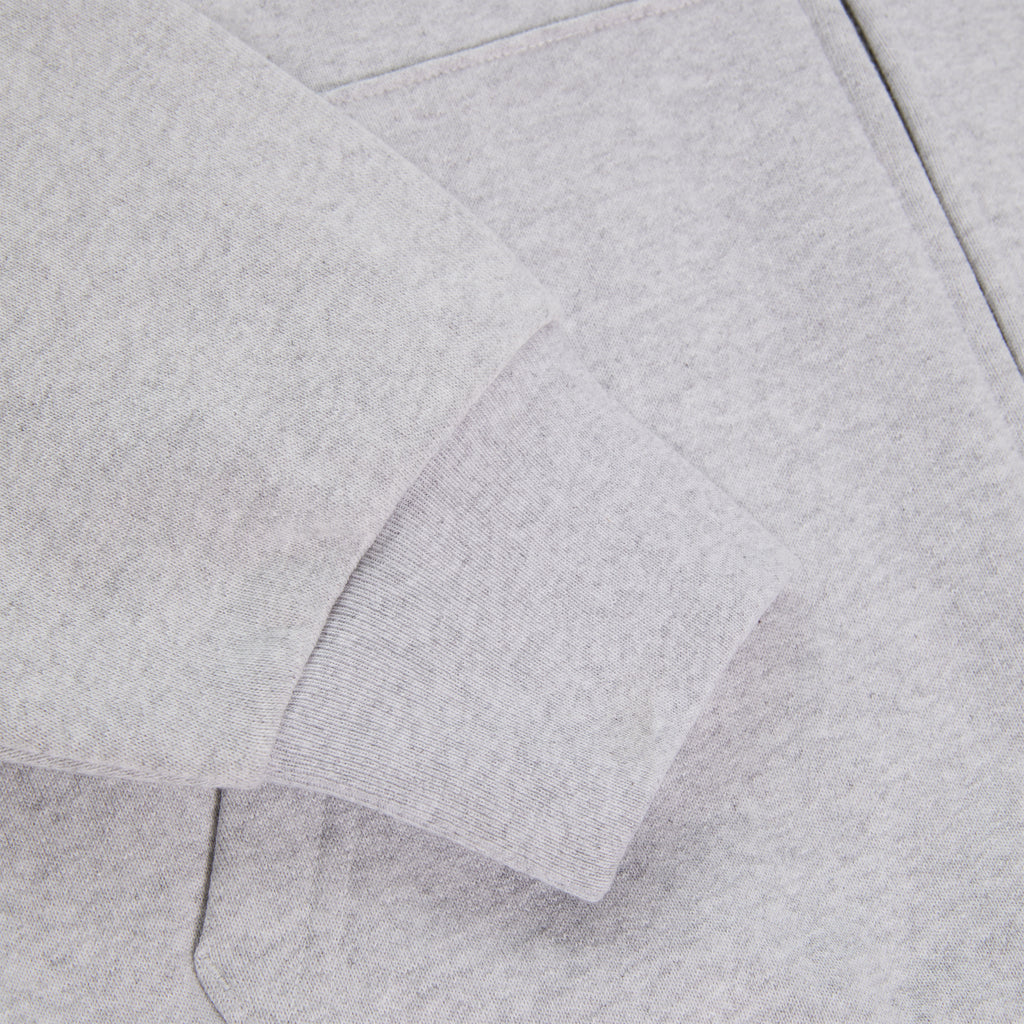 Light grey 13oz cotton fleece MX555 zip hoodie with ribbed cuffs and waistband.