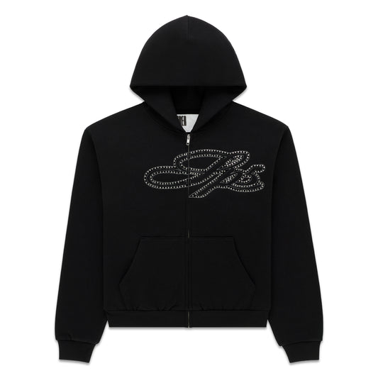 RHINESTONE SCRIPT ZIP HOODIE