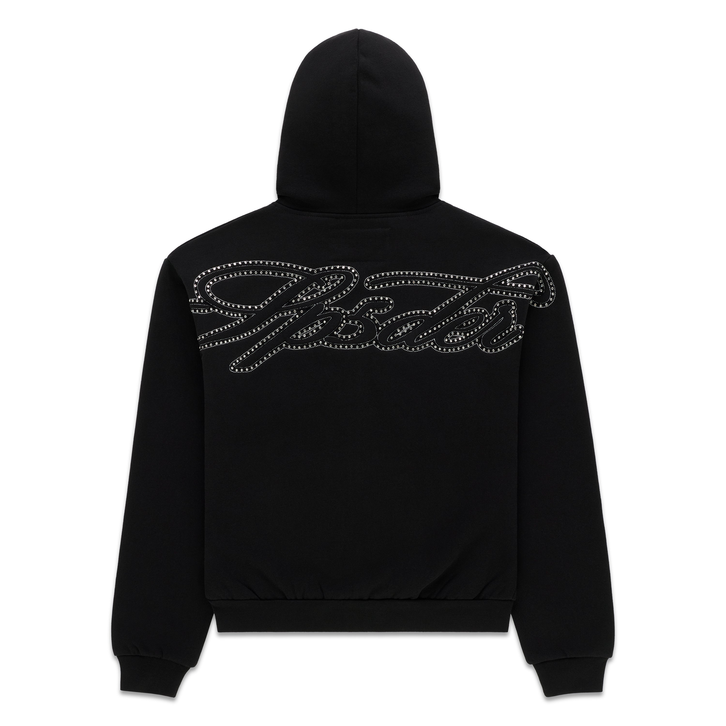 BLACK RHINESTONE SCRIPT ZIP HOODIE | SP5DER | KING SPIDER